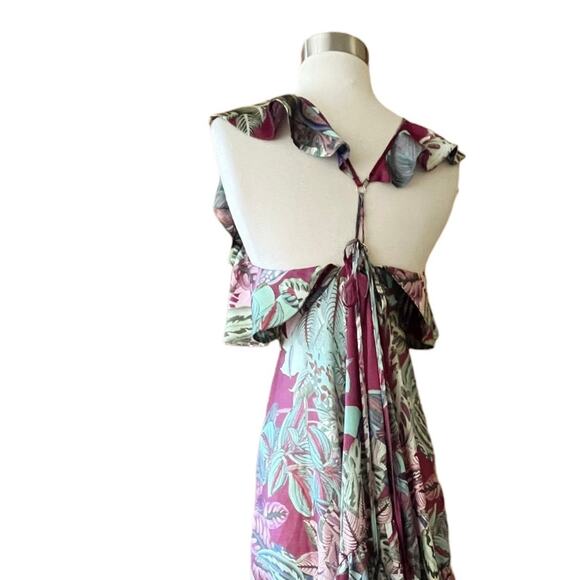 PATBO Tent Dress Red Floral Dress Ruffle Short Sleeves Plungeline Small EUC - Picture 6 of 10